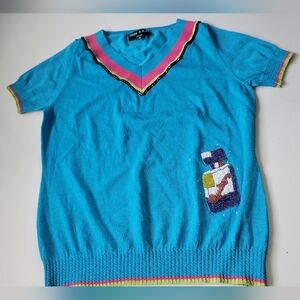 Debra & Lola Beaded Sweater Top Made in Italy Blue Size IT 46